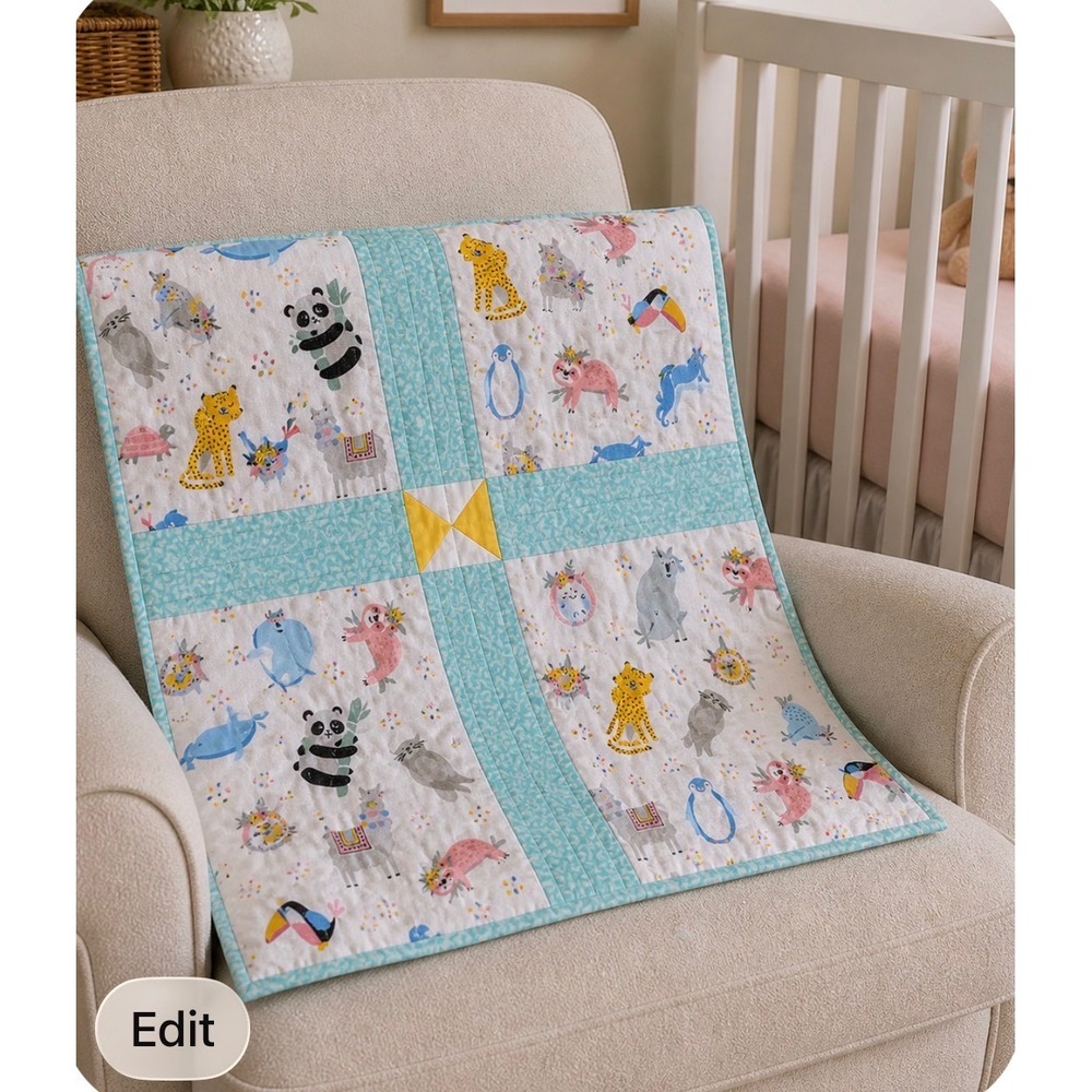 Handmade Baby Quilt – Whimsical Animal Nursery Blanket/Play Mat Panda‎ Cheetah